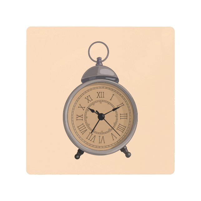 愛らしいヴィンテージ目覚まし時計 メタルプリント (正面)