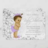 愛らしいヴィンテージ紫と灰色の赤ちゃんシャワー 招待状 (正面/裏面)