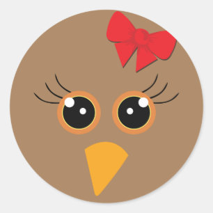 愛らしい🦃七面鳥顔、茶 ラウンドシール