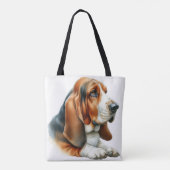 愛らしい三色バセットハウンドの犬 トートバッグ (裏面)