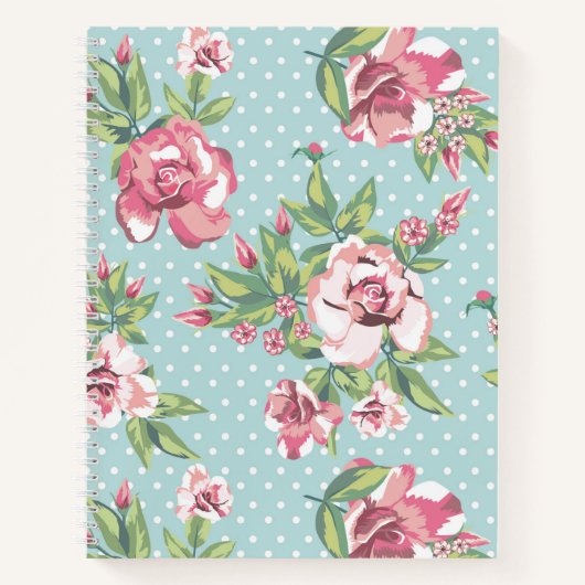愛らしい上品なヴィンテージバラガーデン花ブルー ノートブック (正面)
