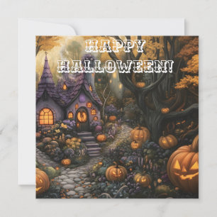 愛らしい不気味な家とハロウィンのカボチャ畑 シーズンカード