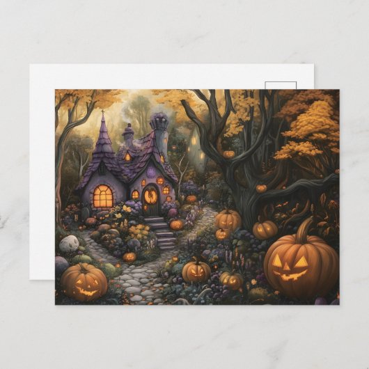 愛らしい不気味ハウスアンドハロウィーンパンプキンパッチ ポストカード (正面/裏面)