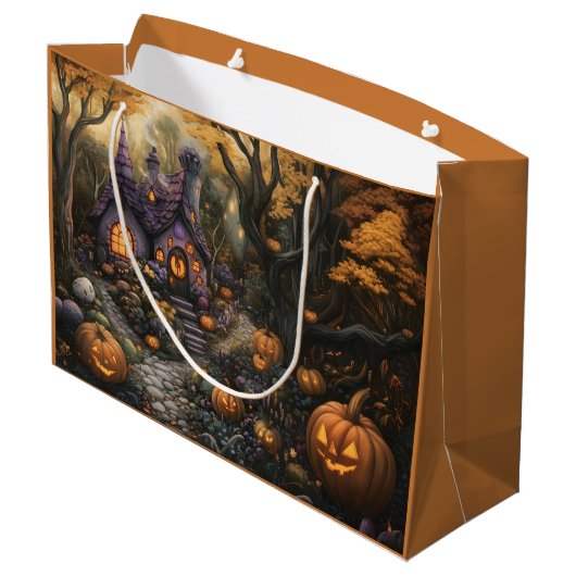 愛らしい不気味ハウスアンドハロウィーンパンプキンパッチ ラージペーパーバッグ (裏面アングル)