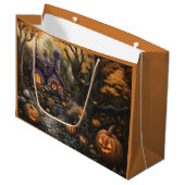 愛らしい不気味ハウスアンドハロウィーンパンプキンパッチ ラージペーパーバッグ (正面アングル)