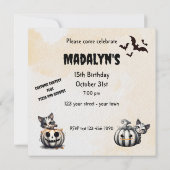 愛らしい不気味ハロウィーン子猫バースデーパーティー 招待状 (裏面)