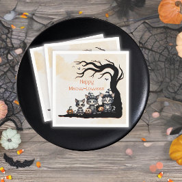 愛らしい不気味ハロワストライプのン幽霊子猫 スタンダードカクテルナプキン