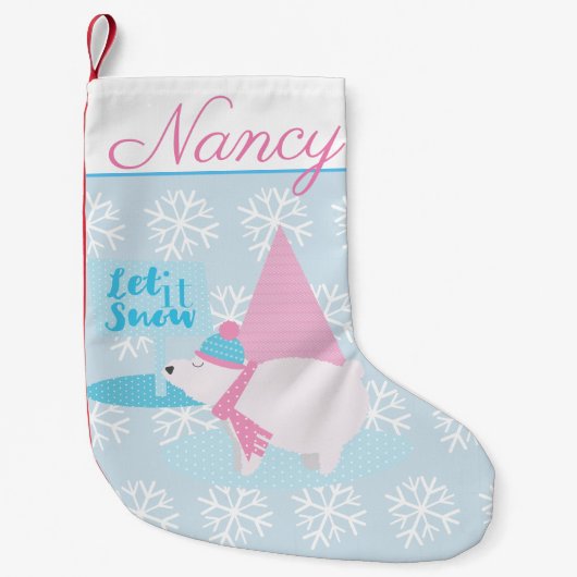 愛らしい丸々としたホッキョクグマ、雪片 スモールクリスマスストッキング (正面)