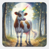 愛らしい乳牛ユニコーン スクエアシール (正面)