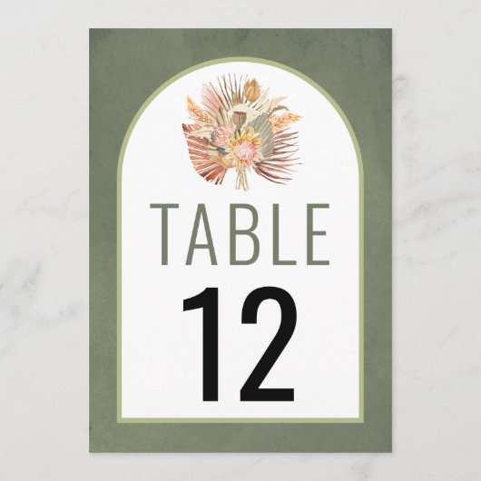 愛らしい乾結婚花のテーブル番号カード (裏面)