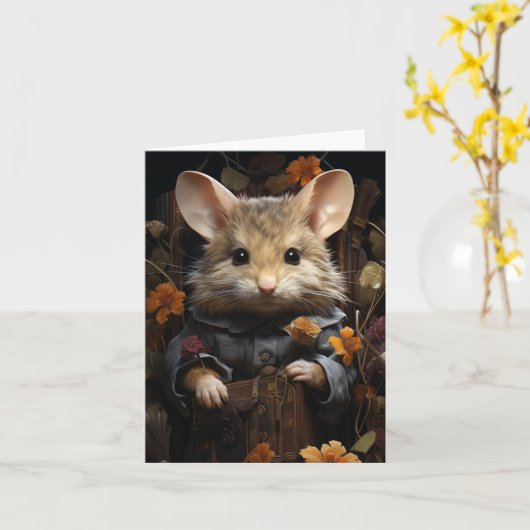 愛らしい人間の服を着たマウスすべてのオカサス カード (黄色い花)