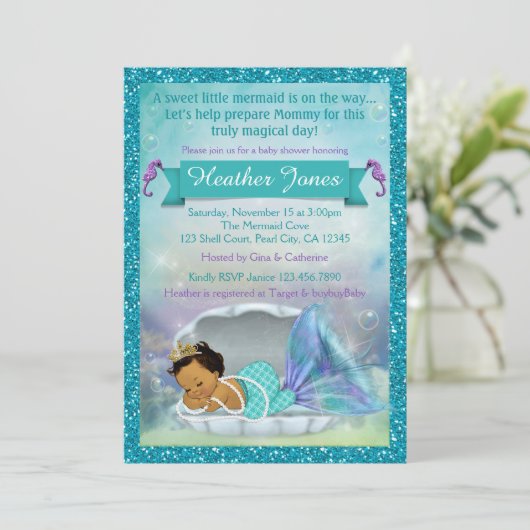 愛らしい人魚のベビーシャワー招待状#136 MED 招待状 (スタンド正面)