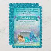 愛らしい人魚の赤ちゃんのシャワー招待状 130 ライト 招待状 (正面/裏面)