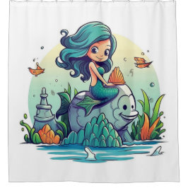 愛らしい人魚 シャワーカーテン