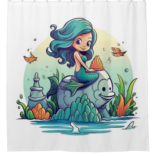 愛らしい人魚 シャワーカーテン (正面)
