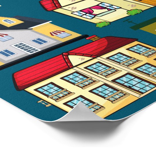 愛らしい保育園のアート 学校 ネイビーブルー ポスター (角)