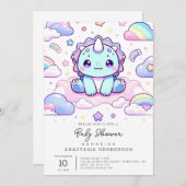 愛らしい先史時代の恐竜の赤ちゃんシャワー 招待状 (正面/裏面)