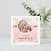愛らしい写真フレームの女の赤ちゃんの誕生の発表 案内状 (スタンド正面)