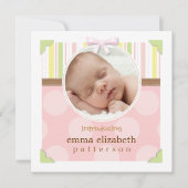 愛らしい写真フレームの女の赤ちゃんの誕生の発表 案内状 (正面)
