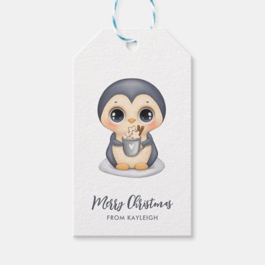 愛らしい冬のペンギンのプレゼントラベル ギフトタグ (正面)