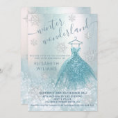 愛らしい冬のワンダーランドグリッターグラデーションスウィート16 招待状 (正面/裏面)