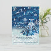 愛らしい冬のワンダーランドグリッターグラデーションスウィート16 招待状 (スタンド正面)