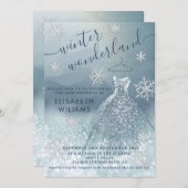 愛らしい冬のワンダーランドグリッターブルー甘い16 招待状 (正面/裏面)