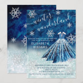 愛らしい冬のワンダーランド グリッター オンブレ スイート16 招待状 (正面/裏面)