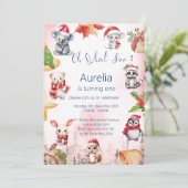 愛らしい冬の動物の誕生日 招待状 (スタンド正面)