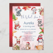 愛らしい冬の動物の誕生日 招待状 (正面/裏面)