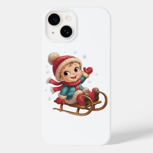愛らしい冬の子とクリスマススレッドライド Case-Mate iPhoneケース (裏面)