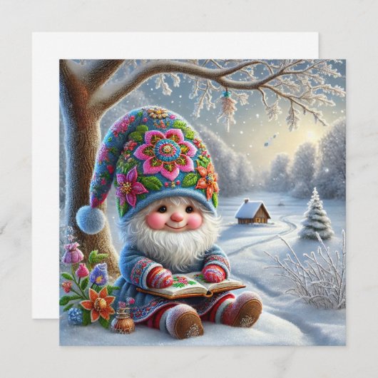 愛らしい冬の小人 穏やかな冬の風景の中にて シーズンカード (正面/裏面)