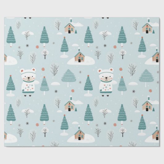 愛らしい冬の森のクマのクリスマス ラッピングペーパー (フラット)