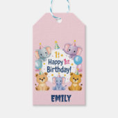 愛らしい動物たちHappy 1st誕生日 ギフトタグ (正面)