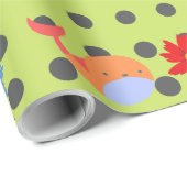 愛らしい動物と花の緑パーティー ラッピングペーパー (ロールコーナー)