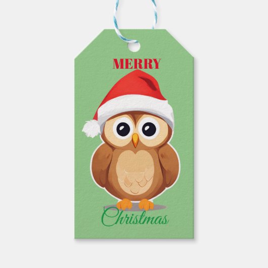愛らしい動物の冬フクロウSanta Christmas ギフトタグ (正面)