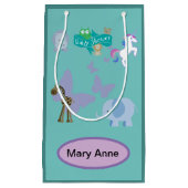 愛らしい動物の友人赤ちゃんシャワーターコイズ スモールペーパーバッグ (正面)