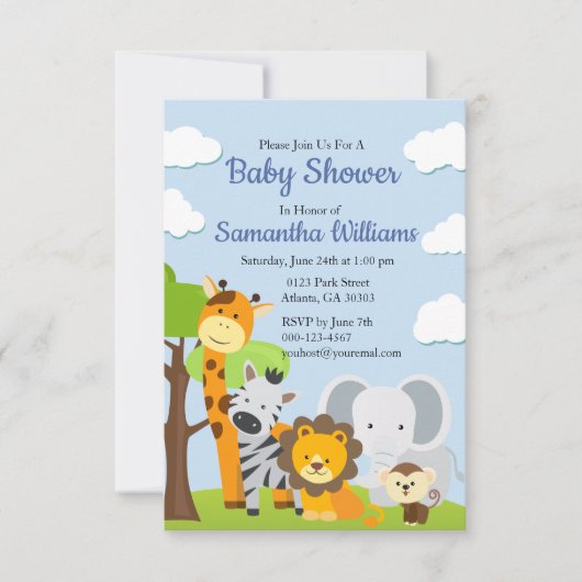 愛らしい動物の友人赤ちゃんシャワー招待状 招待状 (正面)