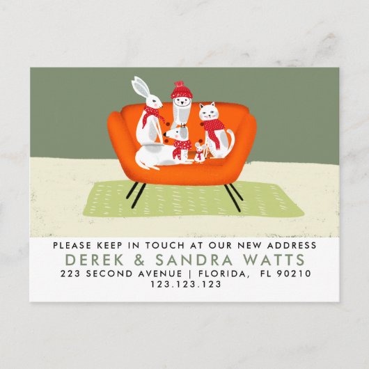 愛らしい動物の引っ越しました，犬，猫，フクロウ， 案内ポストカード (正面)