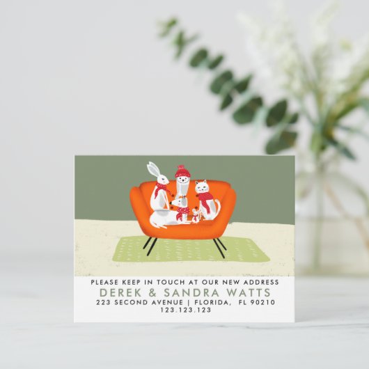 愛らしい動物の引っ越しました，犬，猫，フクロウ， 案内ポストカード (スタンド正面)