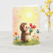愛らしい動物の花束カード カード (黄色い花)