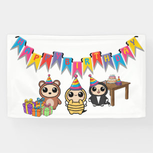 愛らしい動物の誕生日バナー カスタムキッズパーツ 横断幕