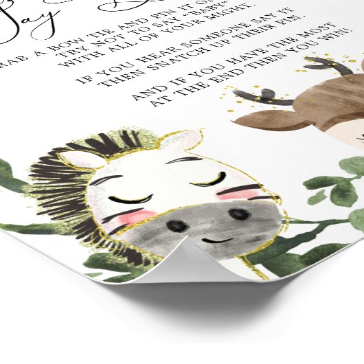 愛らしい動物の赤ちゃんシャワーはベビーのサインを言わない ポスター (角)