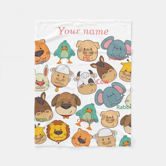 愛らしい動物の飼育象の牛の白い子供 フリースブランケット (正面)