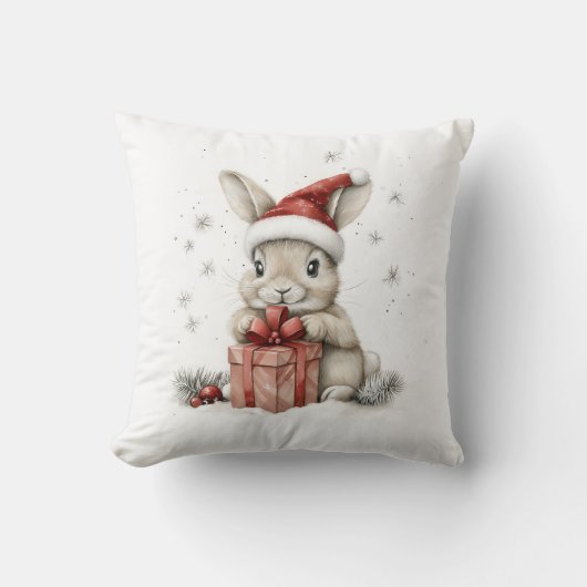 愛らしい動物クリスマスシリーズベビーウサギ クッション (正面)