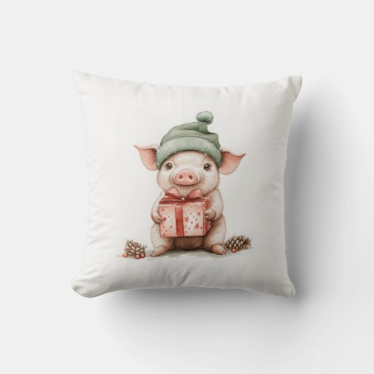 愛らしい動物クリスマスシリーズ赤ちゃん豚の帽子 クッション (正面)