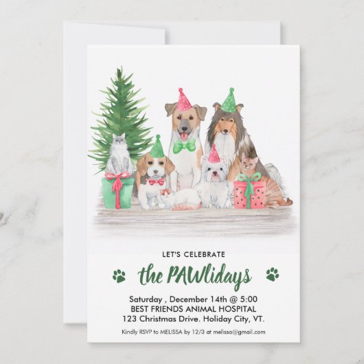 愛らしい動物ドッグキャットペットビジネスクリスマス 招待状 (正面)