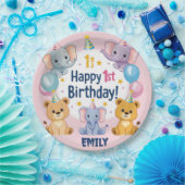愛らしい動物ハッピーファースト誕生日紙プレート ペーパープレート (パーティー)