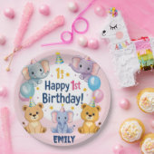 愛らしい動物ハッピーファースト誕生日紙プレート ペーパープレート (パーティー)