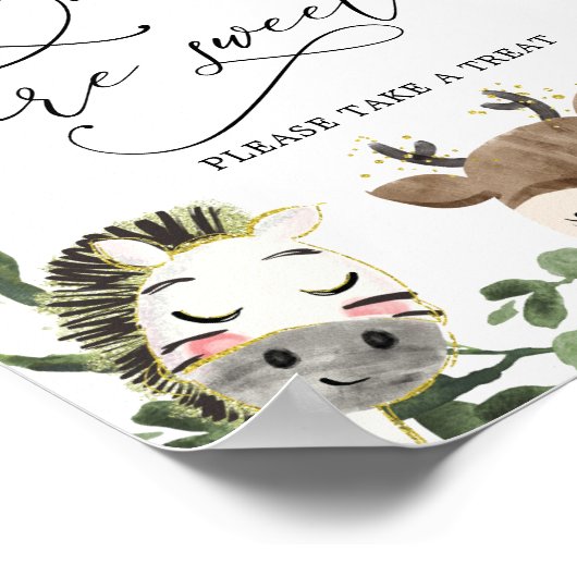 愛らしい動物ベビーシャワーベビーは甘いサイン ポスター (角)